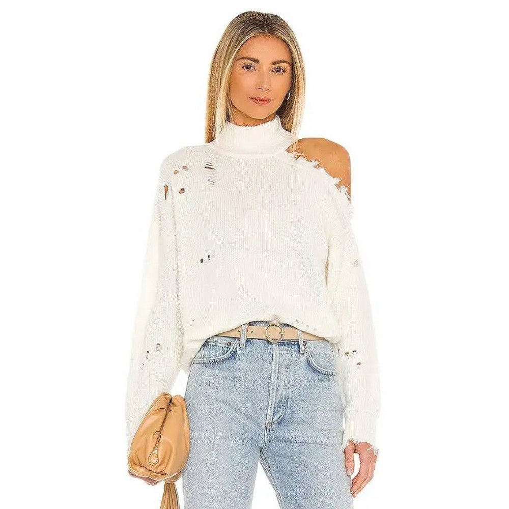 Lovers and Friends Arlington Sweater Women Cream White Distressed Small